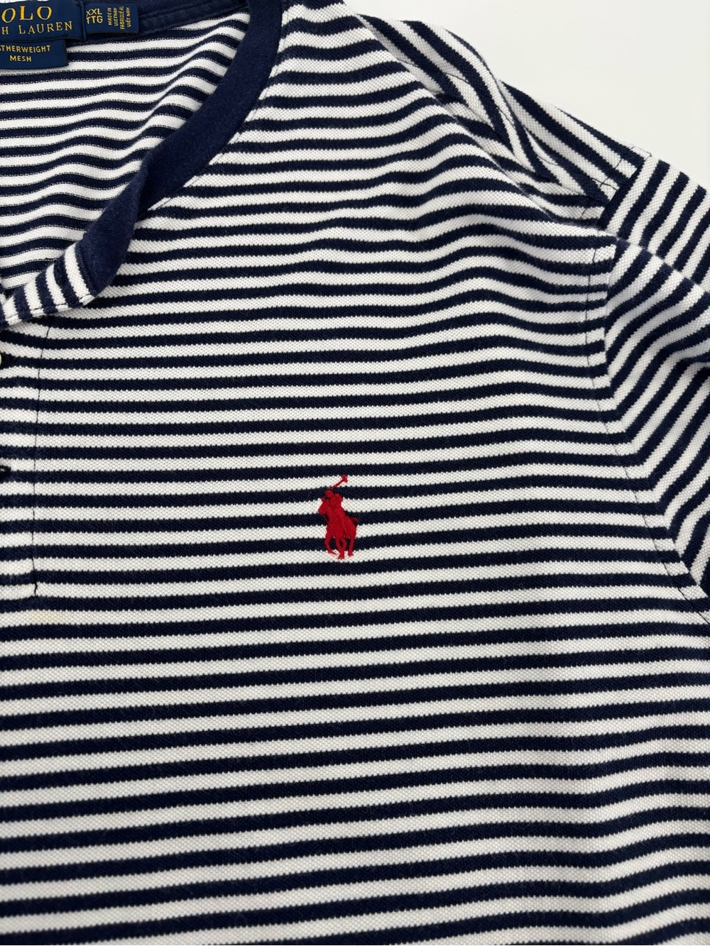 Polo Ralph Lauren Henley Shirt XXL Featherweight Mesh Striped Blue White Cotton - Picture 3 of 10